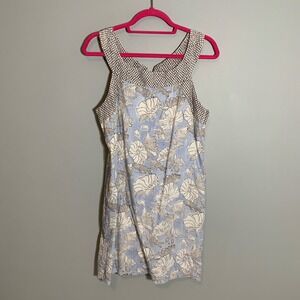 Gretchen Scott Women's M Blue Fish Floral Print A Line Dress Sleeveless V Neck